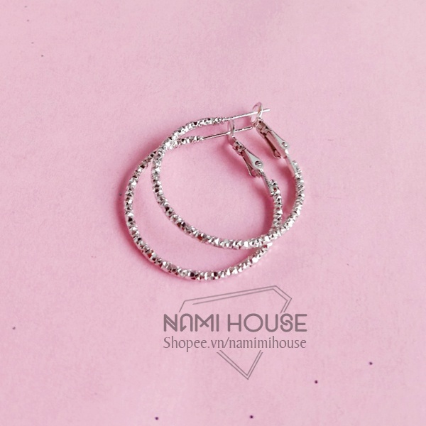 Bông tai khoen tròn viền gân size nhỏ sáng đẹp nhỏ xinh phụ kiện trang sức khuyến mãi - nami house