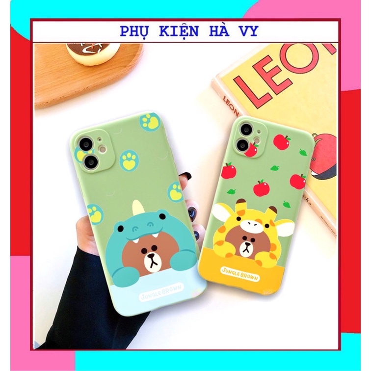 Ốp lưng hình gấu Brown Line Friend cute cạnh vuông giả ip12 5/5s/6/6s/6splus/7/7plus/8/8plus/x/xr/xs/11/12promax