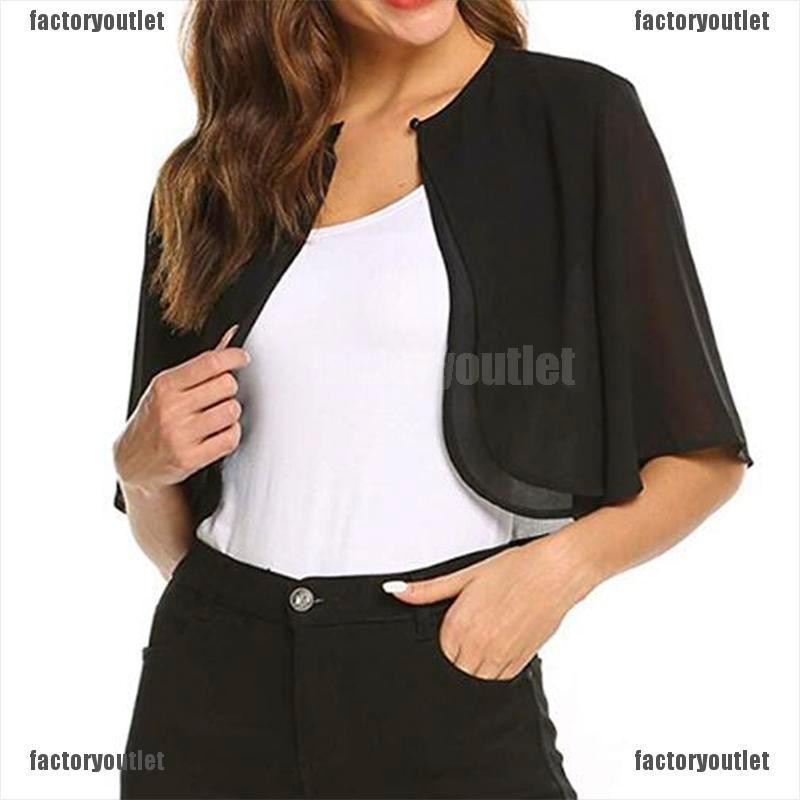 Áo choàng tay ngắn chất liệu vải voan thiết kế nút mở phía trước thời trang cho nữ | BigBuy360 - bigbuy360.vn