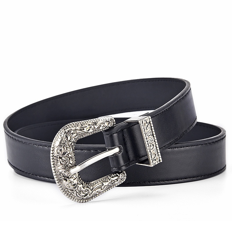 Thắt Lưng Nam Nữ SAZ Màu Đen Bạc Đẹp - Dây Lưng Nam Nữ Unisex Mặt Kim Loại Vintage - Thắt Lưng GD