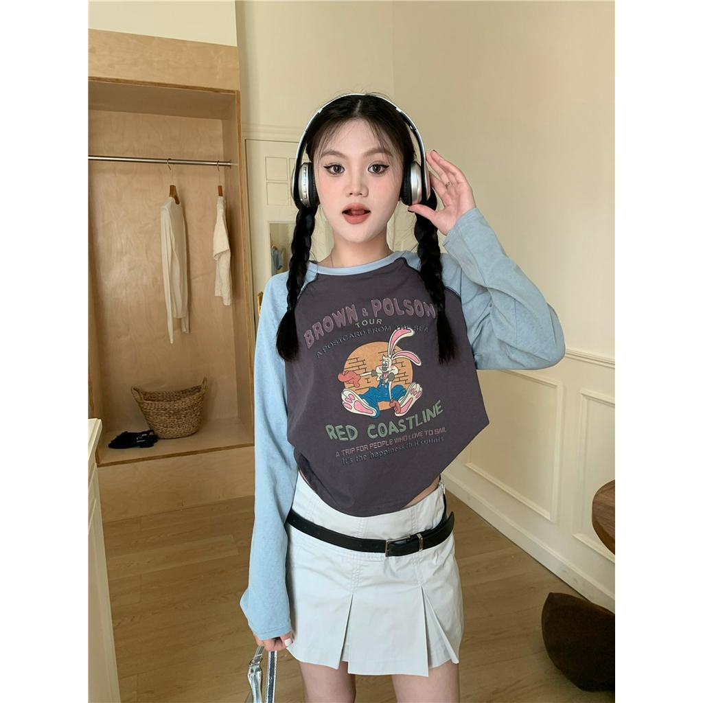 Áo Thun Tay Dài Hở Vai In Hoạt Hình 66491 Raglan