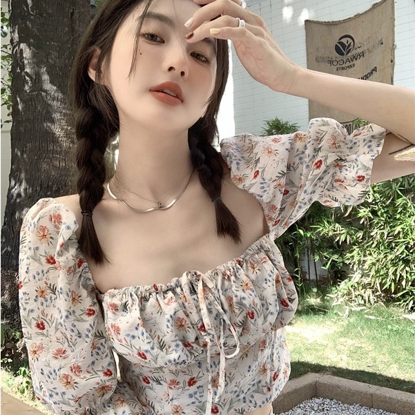 Áo Sơ Mi Tay Ngắn Bồng In Hoa Thời Trang Mùa Hè Dành Cho Nữ