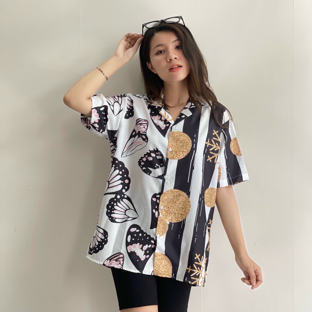 Áo sơ mi lụa ép 3d họa tiết, áo sơ mi đôi, áo sơ mi mùa hè, áo sơ mi nam nữ thời trang - HKSM05