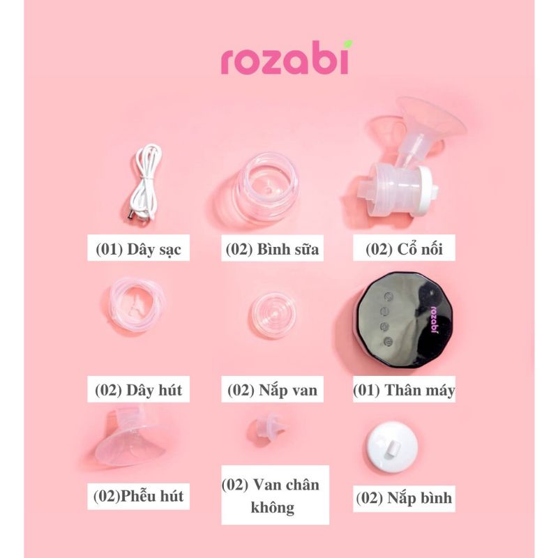 [⚡Có pin sạc] Máy hút sữa điện đôi Rozabi Basic Plus (massage êm ái, hút kiệt sữa)