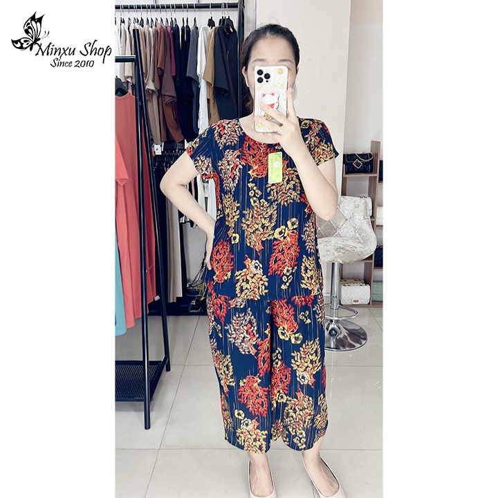 Bộ mặc nhà trung niên vải lanh ỐNG SỚ 2 TÚI SÂU TO, áo ngắn tay quần lửng ống rộng cho bà cho mẹ Minxu shop GS