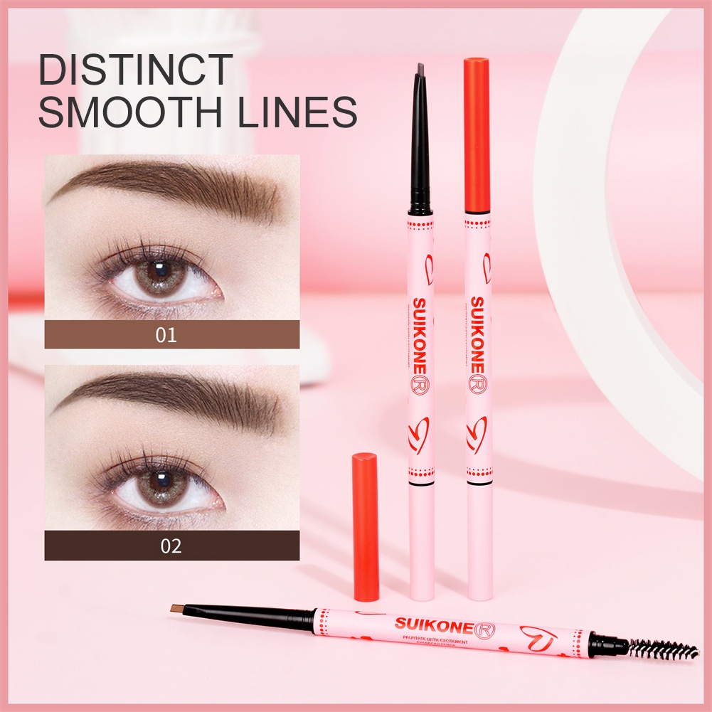 Bút Chì Kẻ Lông Mày Suikone Hai Đầu Tự Nhiên Chống Thấm Nước Lâu Trôi Kèm Cọ Trang Điểm Chuyên Nghiệp 4 Màu Tùy Chọn