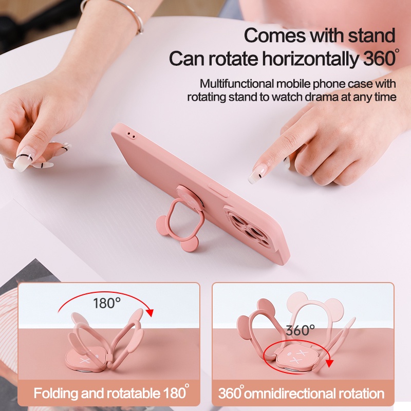 Ốp Điện Thoại Silicon Chống Sốc Kèm Giá Đỡ Hình Gấu Hoạt Hình Cho iPhone 11 12 13 Pro Max