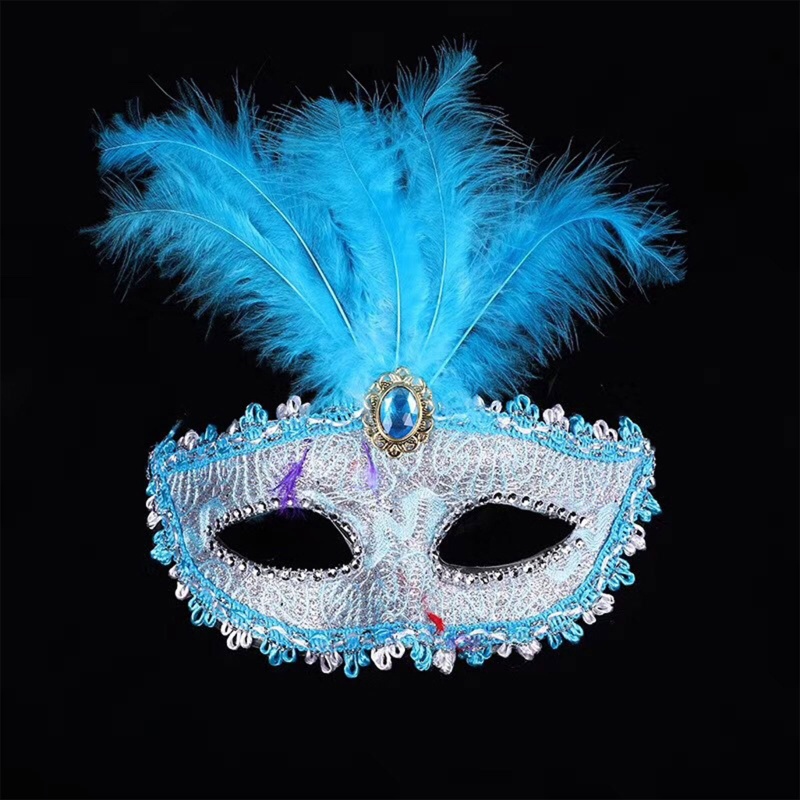 Mặt Nạ Nửa Mặt Hóa Trang Halloween Đính Lông Vũ
