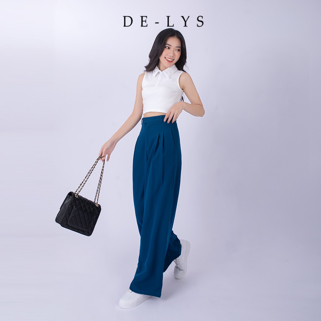 Quần suông xanh coban nữ Delys quần ống rộng nữ lưng cao siêu hack dáng