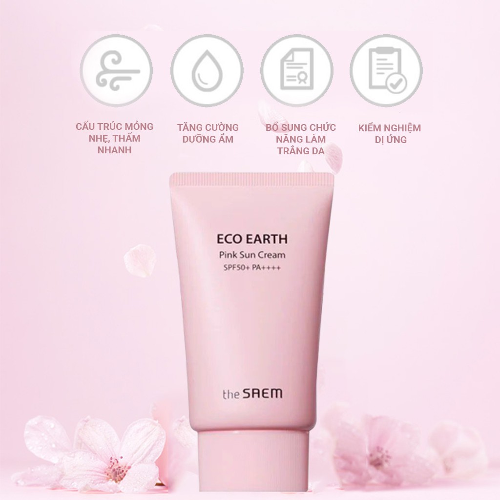 [MẪU MỚI 2020] Kem Chống Nắng Dành Cho Da Dầu Hỗn Hợp Nhạy Cảm The Saem Eco Earth Power Pink Sun Cream (SPF 50+/PA)++++