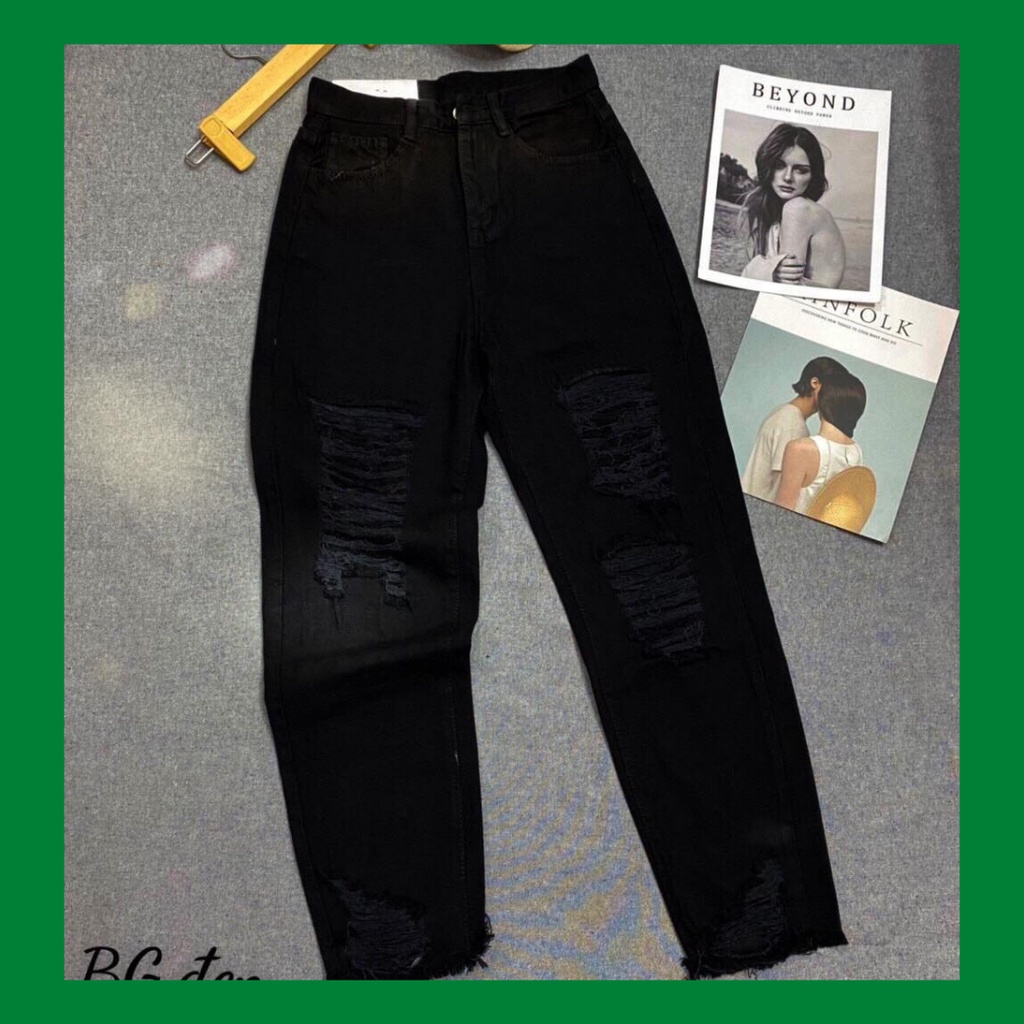 Quần jeans baggy đen rách đẹp SML [Video thật shop quay]