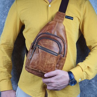 Túi đeo chéo nam da bò sáp TD105VB (Vàng bò) [Freeship] - 100% da bò thật, BH 3 năm