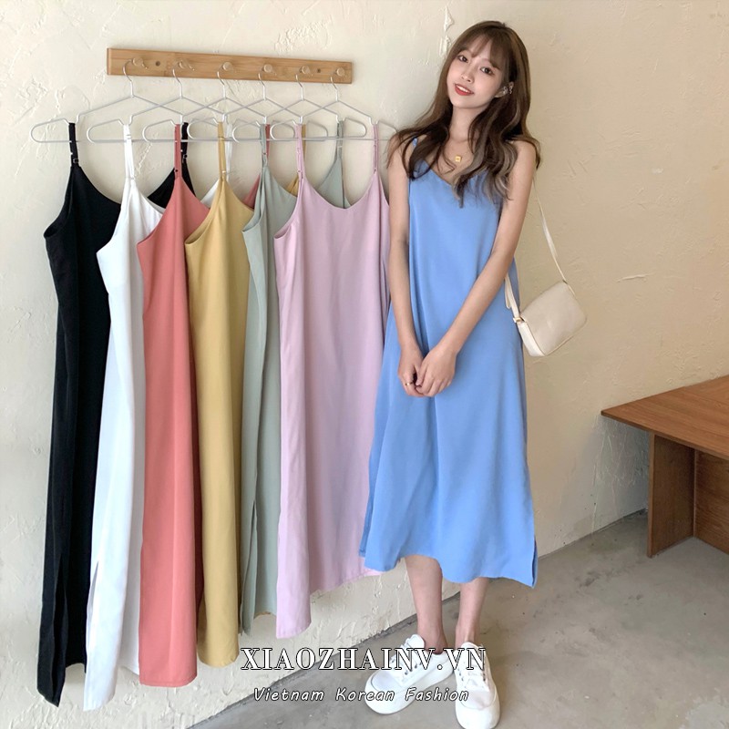 Đầm Maxi Hai Dây Xẻ Tà Màu Trơn Thời Trang Mùa Hè | BigBuy360 - bigbuy360.vn