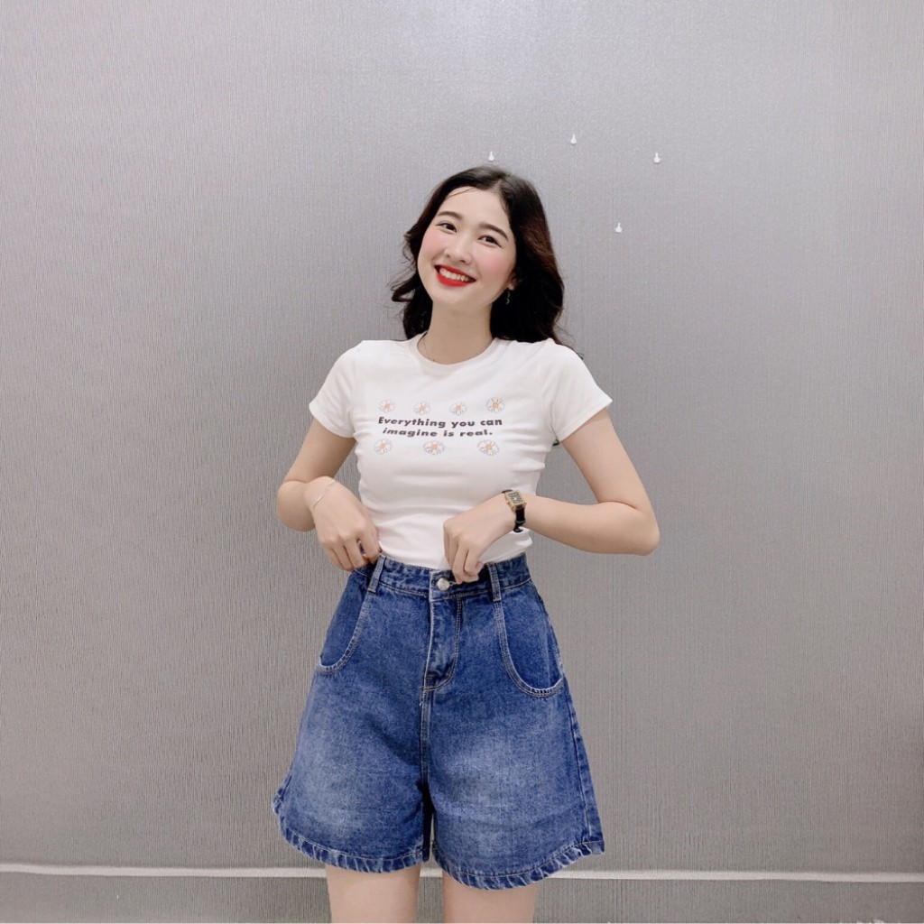 Quần short Jean Nữ, Lưng Cao Ống Rộng BigSize 60kg-80kg