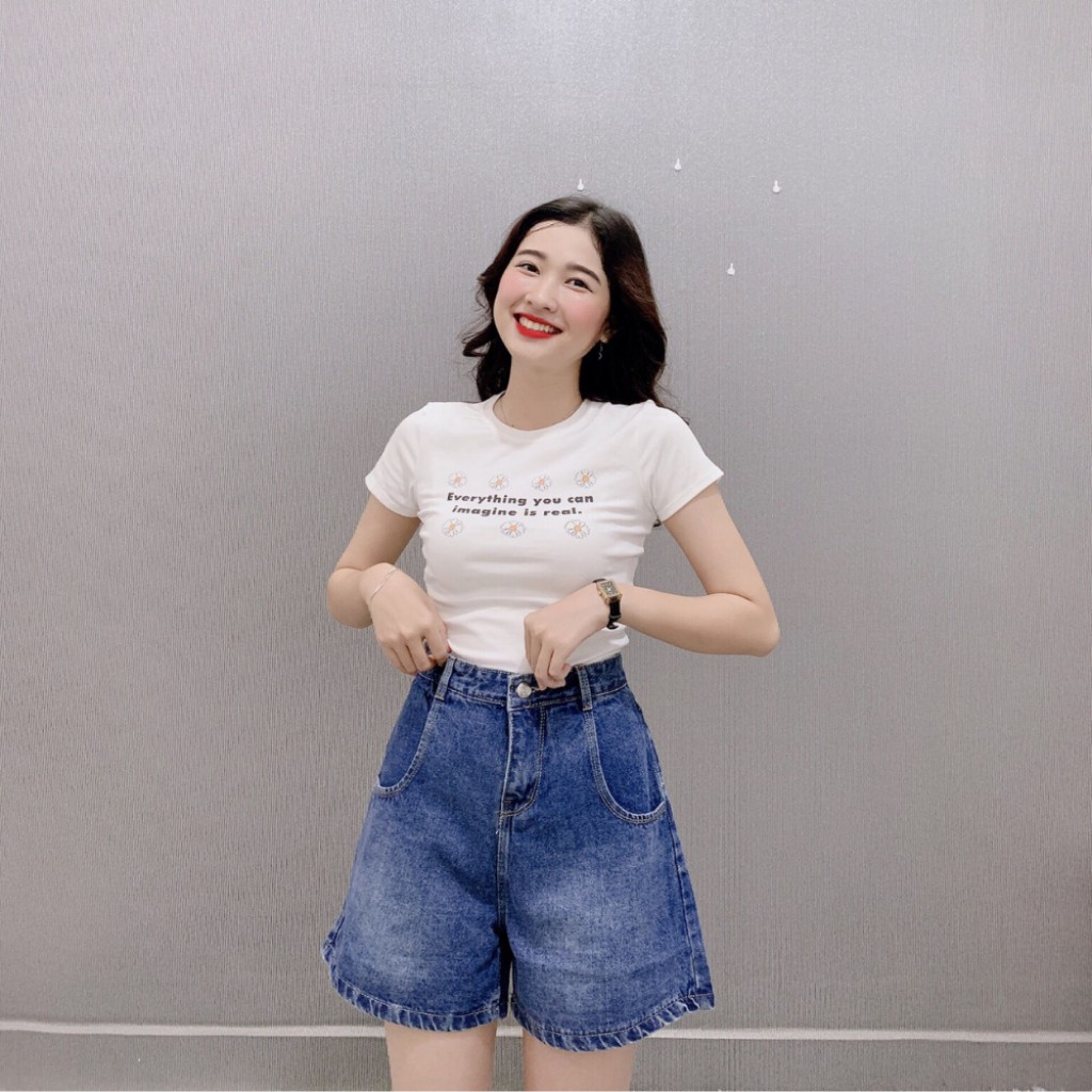 Quần Short Jean ngố - lửng cạp cao ống rộng An Đông