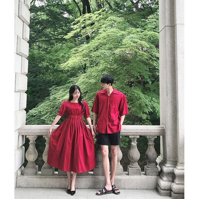 [Freeship] Set đồ đôi áo sơ mi nam - đầm nữ thiết kế dễ thương thời trang Noble TN05 (kèm ảnh thật)