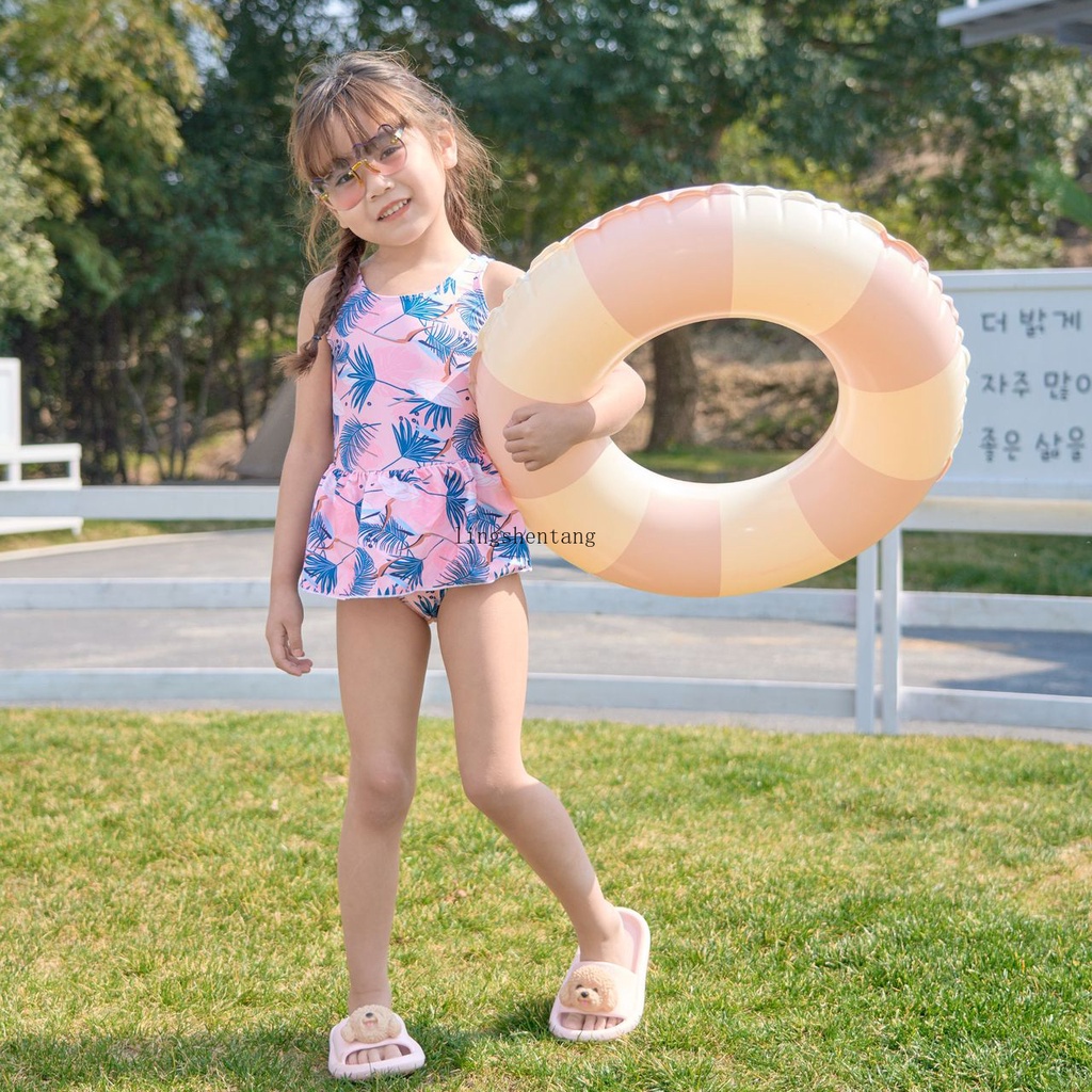 Vòng bơi dày sọc Vintage dành cho trẻ em người lớn có tay cầm