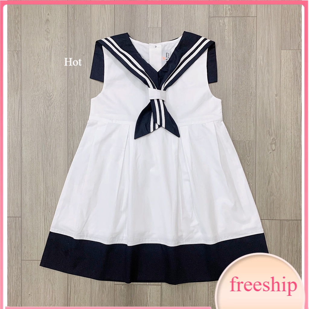 Đầm hè cho bé 3-12 tuổi sát nách Jam & Jenny, Váy thủy thủ bé gái chất cotton poplin siêu xịn sò thoáng mát
