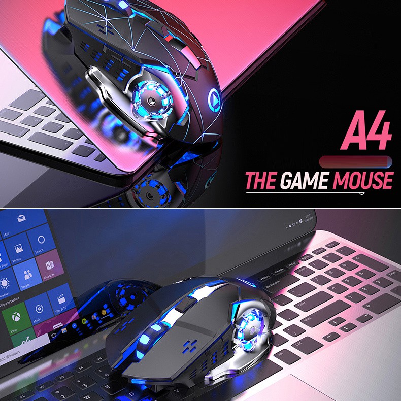 (HOT) Chuột Gaming Không Dây Pin sạc YINDIAO BT9 Led Xanh Lam, Siêu Ngầu, Cực Êm