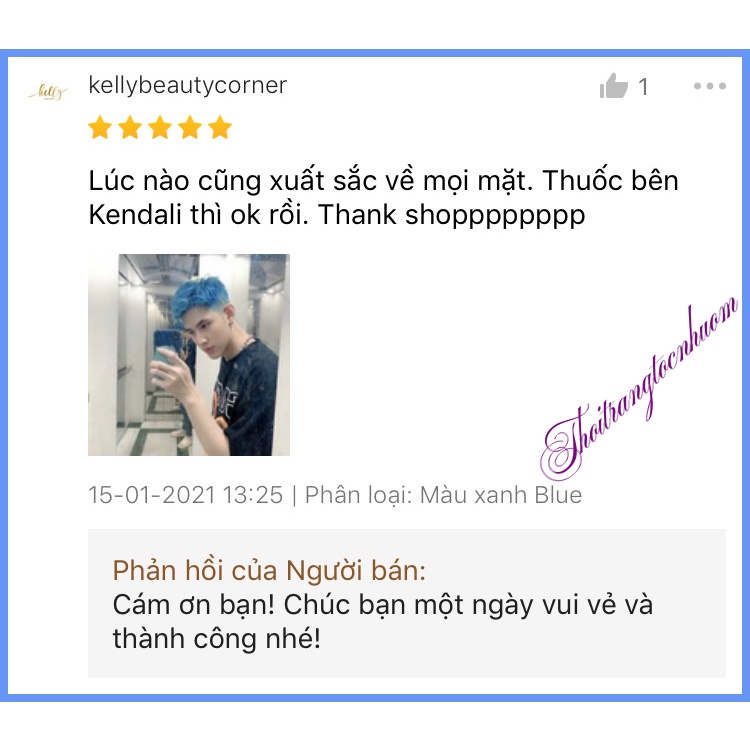 Thuốc Nhuộm Tóc (Nhẹ Mùi) Màu Xanh BLUE - Kèm Oxy trợ nhuộm và dụng cụ nhuộm - Thoitrangtocnhuom