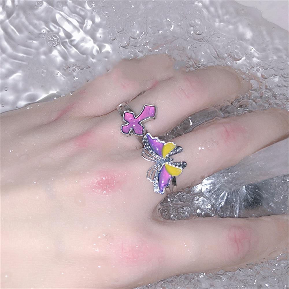 Nhẫn đổi màu theo nhiệt độ họa tiết bướm / trái tim 6 kiểu tùy chọn