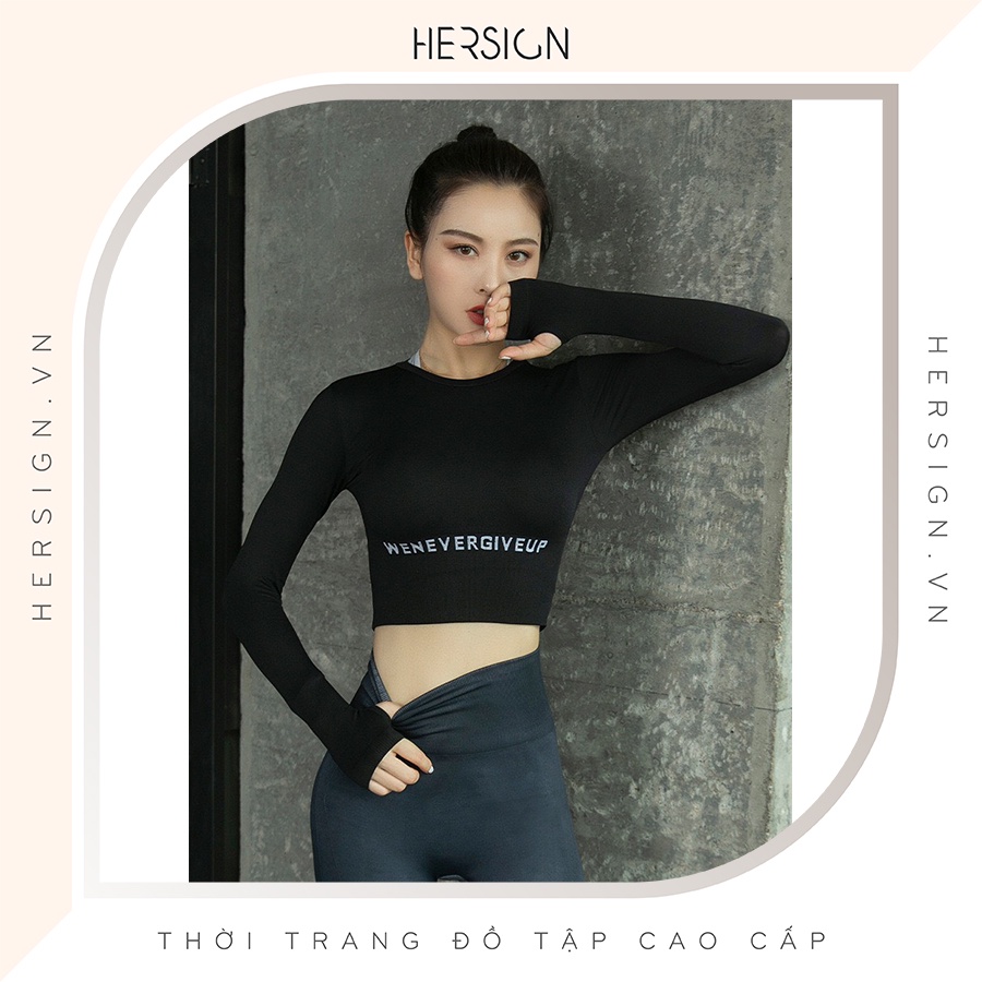 ĐỒ TẬP GYM NỮ ÁO TẬP CROPTOP TAY DÀI NEVERGIVEUP HERSIGN