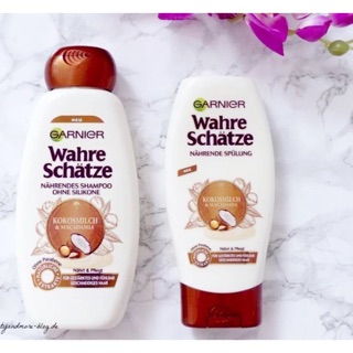 🌸Dầu gội - Dầu xả GARNIER WAHRE SCHATZE - hương sữa dừa và hạt mác ca cho tóc khô, xơ, hư tổ