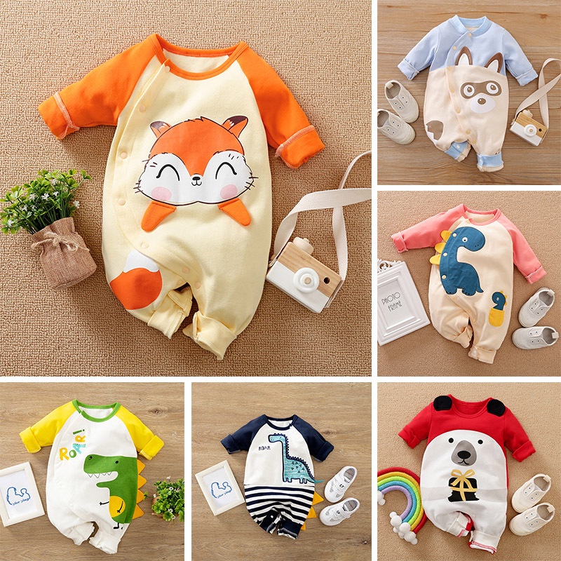 Bộ Áo Liền Quần Cotton Dễ Thương Cho Trẻ Sơ Sinh