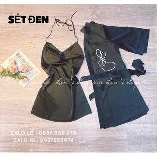 Đầm ngủ lụa yếm xẻ tà sexy - Set choàng lụa