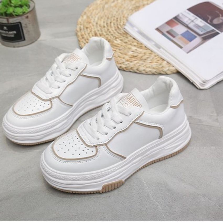 Giày Thể Thao Nữ Độn Đế Màu Trắng Cao Cấp Kiểu Hàn Quốc Êm Chân Thoáng Khí Tôn Dáng Cổ Vừa GTTN08