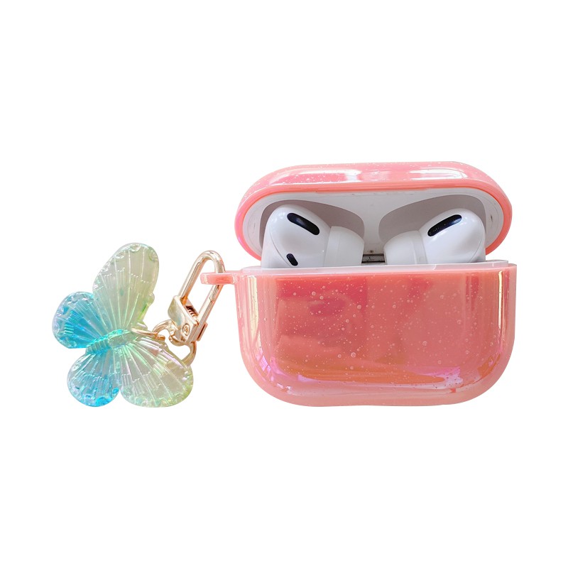 Vỏ bảo vệ hộp sạc tai nghe không dây bluetooth Airpods 1/2 Pro dễ thương có móc khóa hình bướm