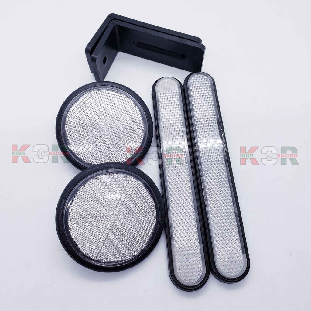 Combo mắt mèo phản quang trước sau kèm pas cao cấp gắn mọi loại xe máy màu trắng