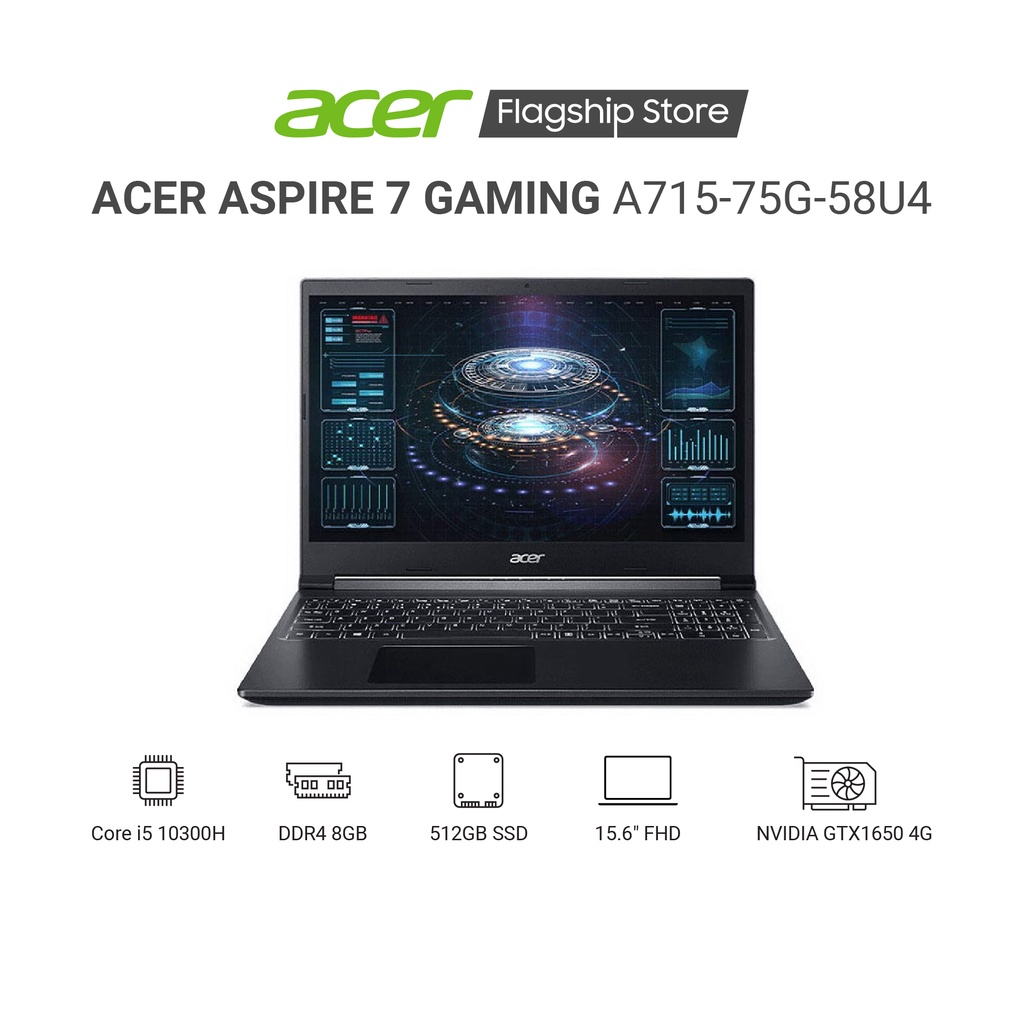 [ELGAME66 giảm 7%] Laptop Acer Aspire 7 Gaming A715-75G-58U4 i5-10300H | 8GB | 512GB | 4GB GTX1650 | Win11