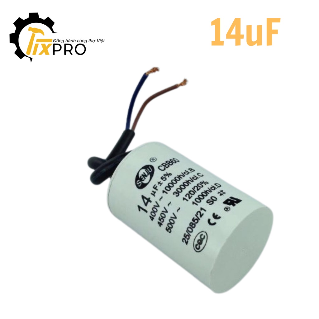 Tụ khởi động 14UF 450V CBB60 SENJU màu trắng loại xịn