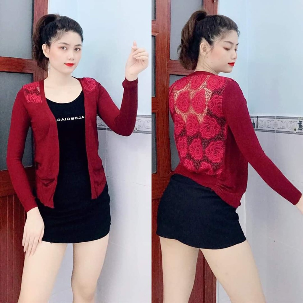 Áo Khoác Len Cardigan Nữ Phối Ren Sau Lưng