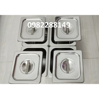 Combo 4 bộ khay inox gn 1/6 cao 15cm đựng thạch trà sữa,topping...có nắp