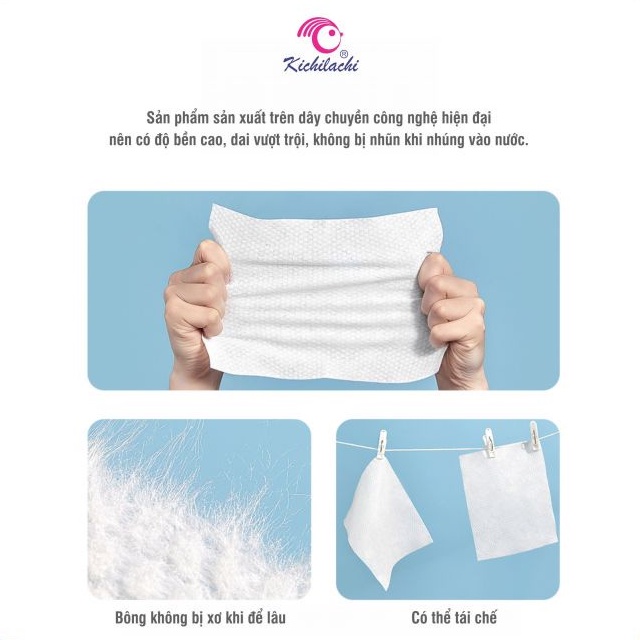 Khăn giấy khô đa năng cho bé Kichilachi, chất liệu vải bi thấm hút nước [Bịch 100 tờ 200*150mm]