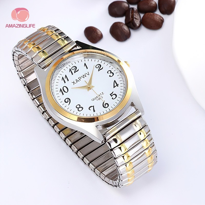 Fashion Stainless Steel Elastic Band Business Quartz Watch/ Luxury Large Dial Round Quartz Couple Watches