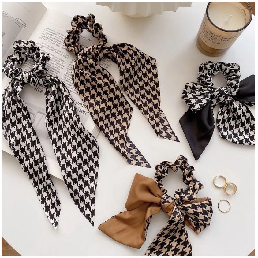Scrunchies cột tóc vải sọc thắt nơ và trơn nhiều kiểu hàn quốc S27