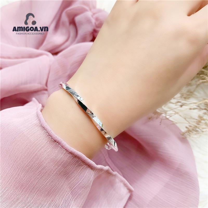 ✨✨ Vòng tay bạc s925 sterling mạ điện kiểu gợn sóng có thể điều chỉnh dành cho nữ