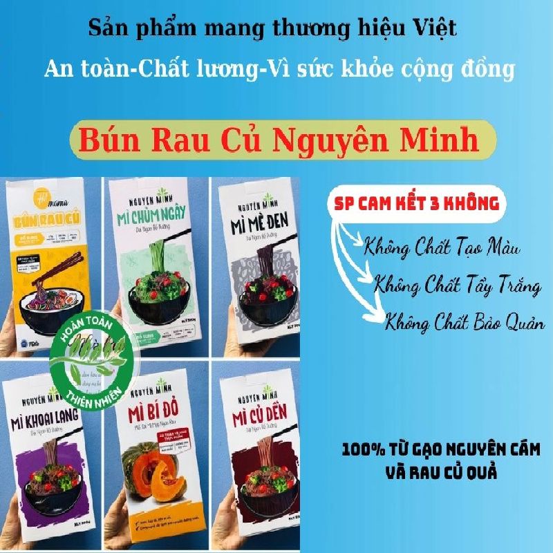 Bún mì rau củ ngũ sắc Nguyên Minh mì cho bé ăn dặm giảm cân hiệu quả hộp 300gr