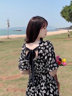 Đầm hoa lụa maxi nơ lưng Hàng y hình