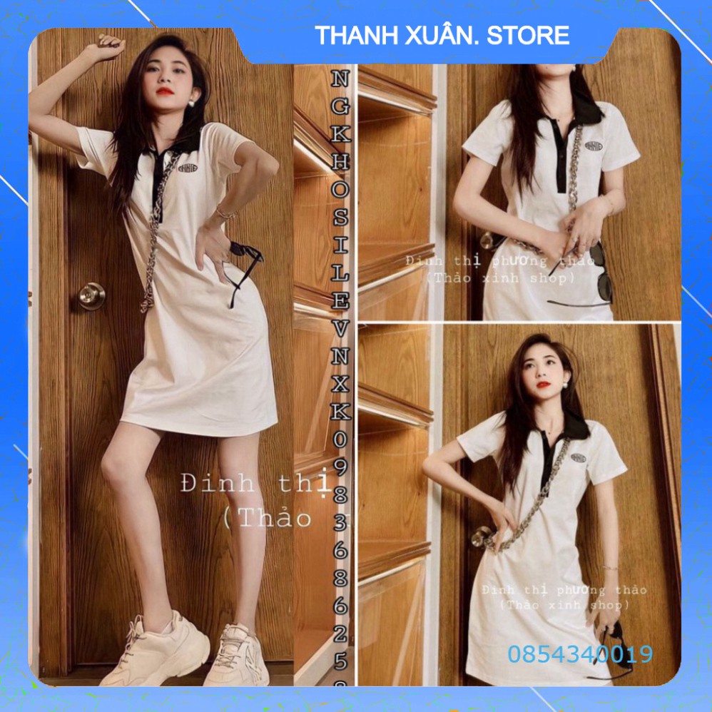 Đầm Polo Nữ Thêu Chữ Cộc Tay Dáng Rộng 🍉 VÁY POLO THUN BE ANNIE VIỀN CỔ ĐEN ULZZANG 👗💝-TXShop