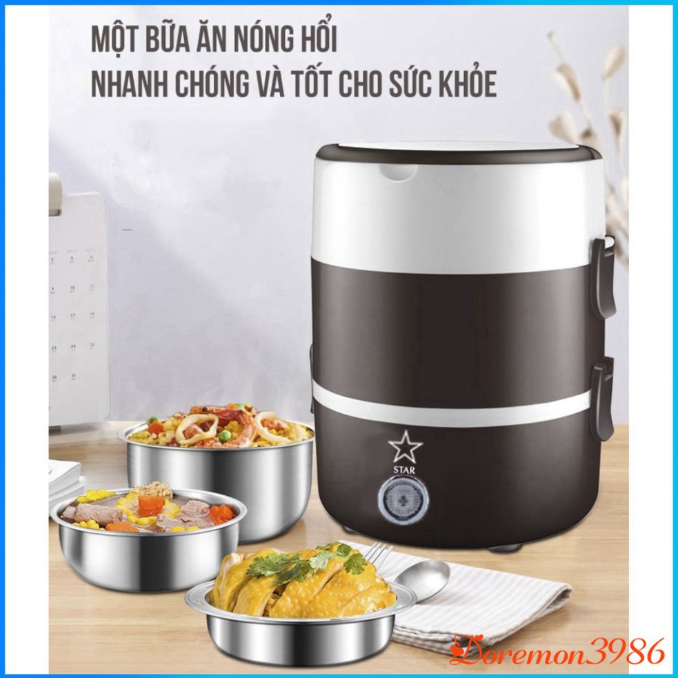 [XẢ KHO] Hộp Cơm Giữ Nhiệt 3 Tầng Hâm Nóng Thức Ăn Cắm Điện Bằng Inox Star Hot Lunch Box