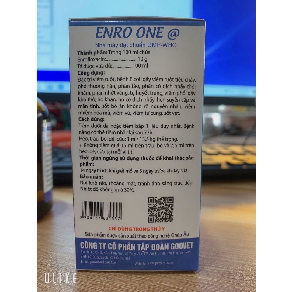 ENRO ONE @ 20ml  Tiêu Chẩy, Bỏ Ăn, Phân Bùn, Phân Vàng