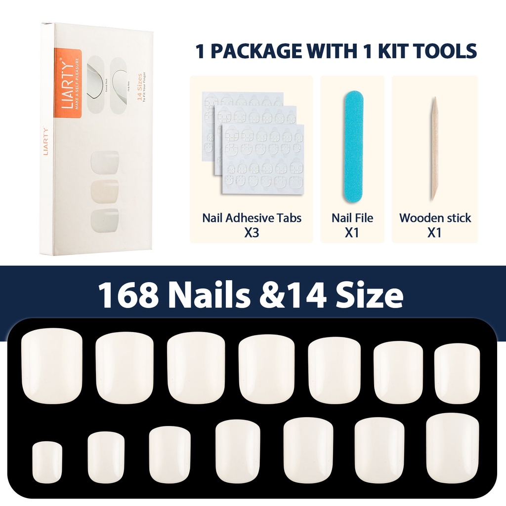 Bộ 168 Móng Tay Giả 14 Kích Cỡ Dạng Nhấn Kèm Keo Dán Tiện Dụng