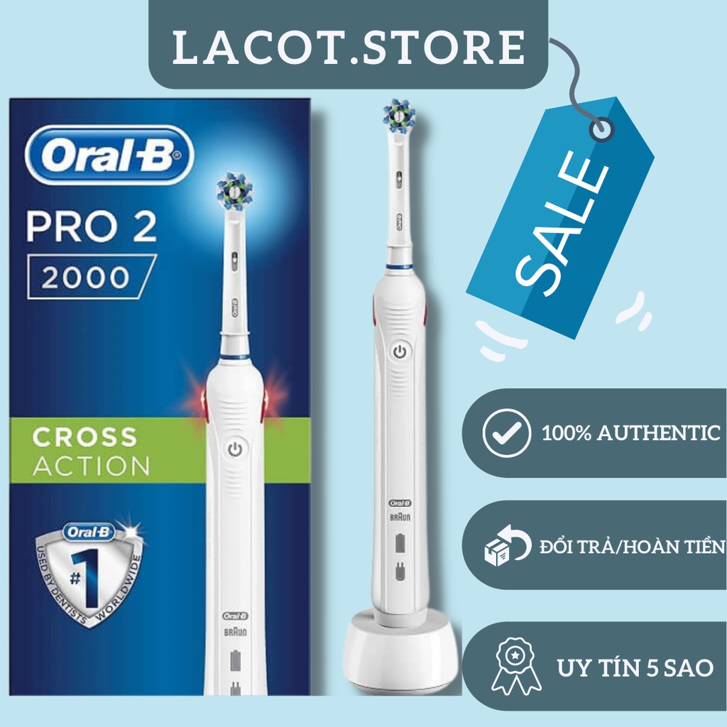 Bàn chải điện Oral-B Pro 2 2000S - Đen, Trắng, Xanh dương | 40.000 rung/phút | 28 phút sử dụng