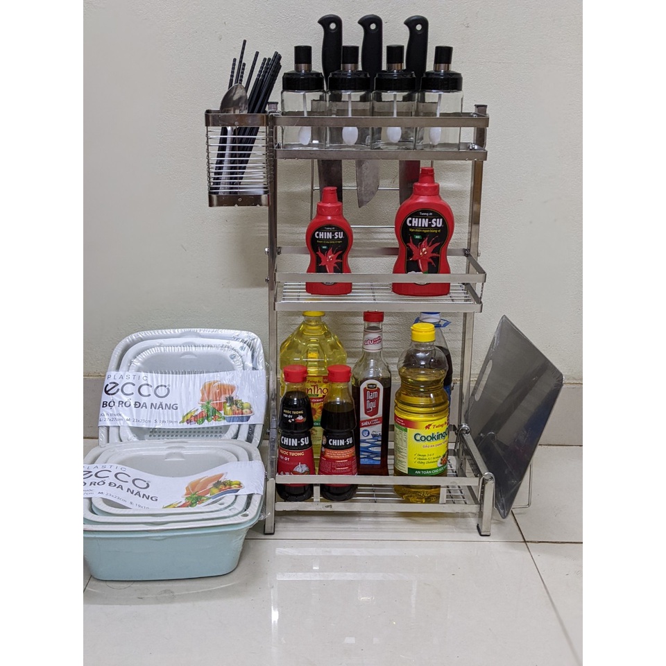 Kệ gia vị inox 304 2 tầng 3 tầng đa năng nhà bếp cao cấp Foodcom KGV02