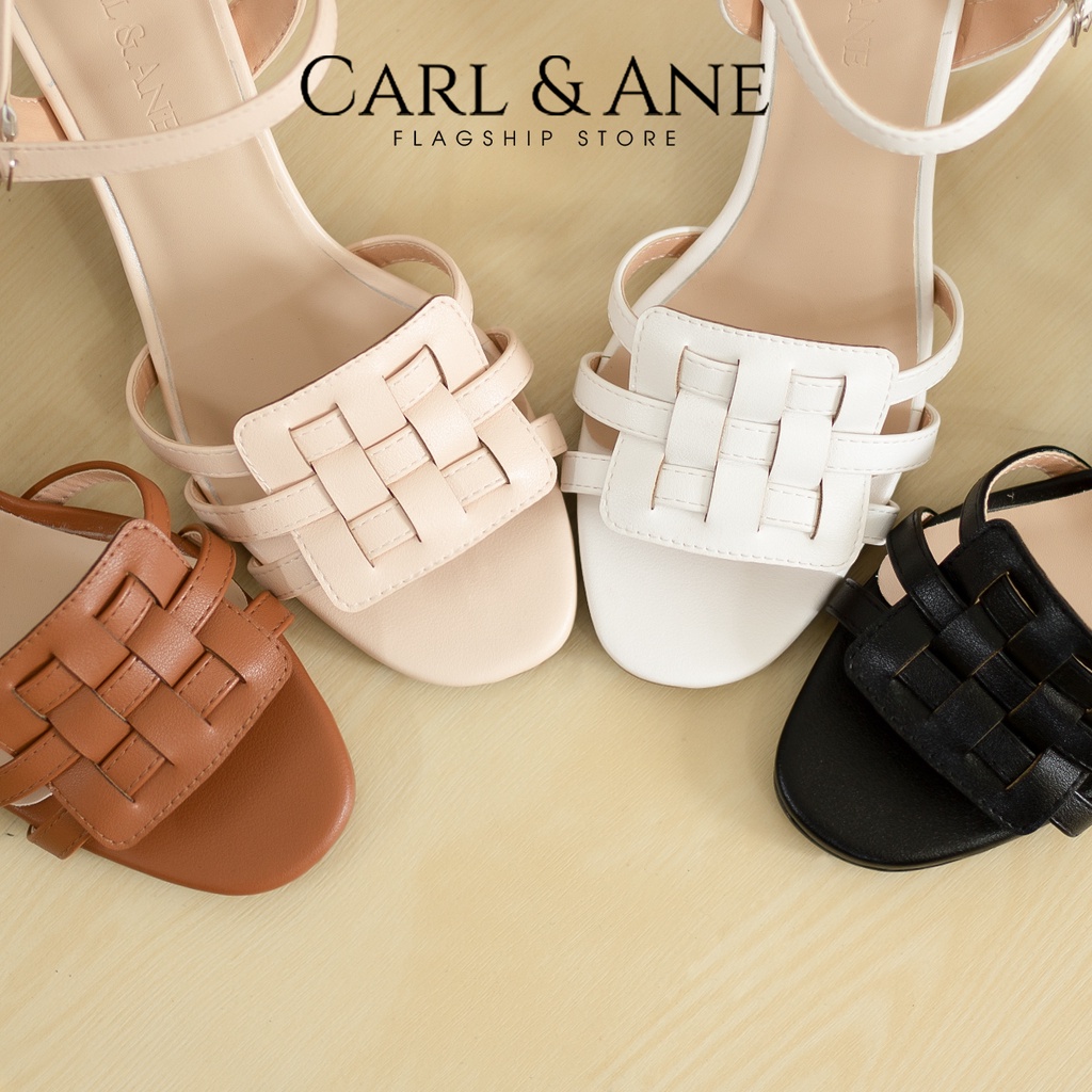 Carl & Ane - Giày sandal cao gót mũi hở phối quai đan cao 5cm màu bò_ CS013