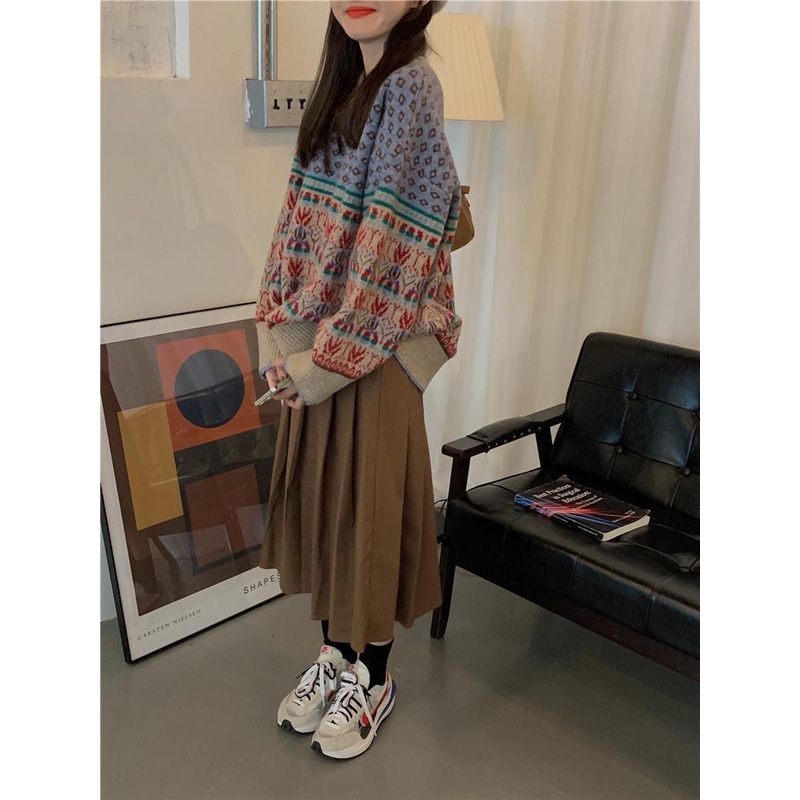 Áo Khoác Len Tay Dài Dáng Rộng Dày Dặn Phong Cách Retro Cho Nữ